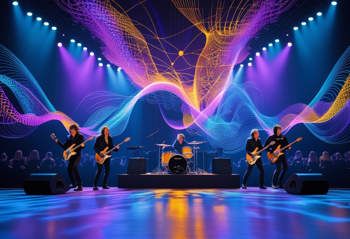 Thin Lizzy 라이브 공연 무대와 음악의 리듬이 시각적으로 표현된 장면