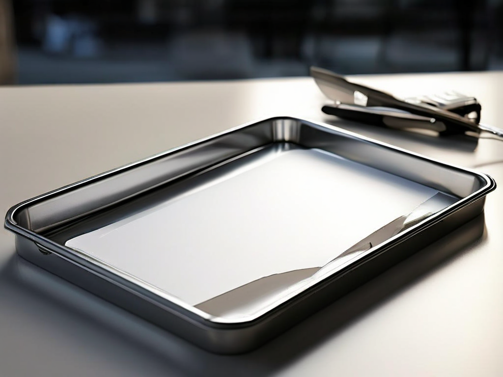 Blank divider cards and a compact storage tray on a brushed metal surface, organized to represent saved references in a...