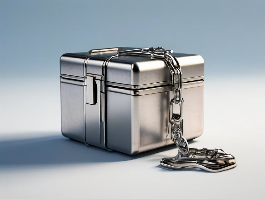 Secure storage case with metal chain and location blocks representing URL verification concept.