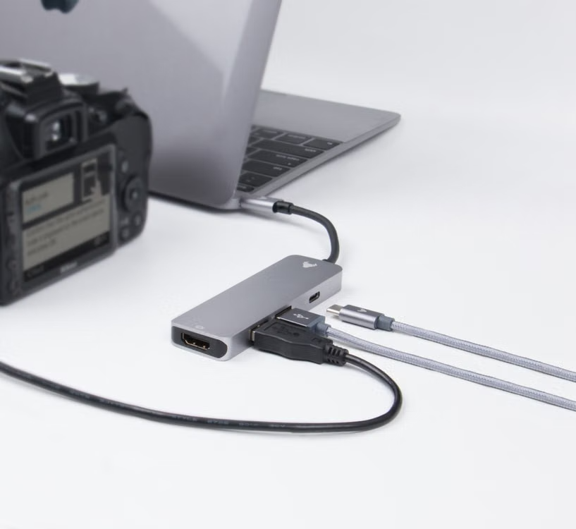 HDMI cable connecting an external streaming device to a television.